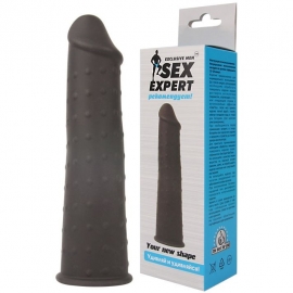 Насадка на член Sex Expert, 155 мм, диаметр 33 мм, цвет черный