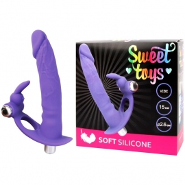 Вибронасадка на член для двойного проникновения от компании Sweet Toys, цвет фиолетовый