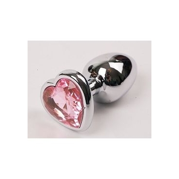Металлическая средняя анальная пробка с розовым стразом в форме сердца 8.2 см. - 3.4 см.