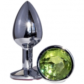 Металлическая анальная втулка со светло зеленым кристаллом СРЕДНЯЯ 8,2 см., 3,4 см.