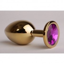Анальная пробка золотая с фиолетовым кристаллом, Малая