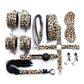 Набор для бондажа леопардового цвета из экокожи, 8 предметов