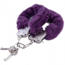 Металлические наручники с мехом, цвет фиолетовый